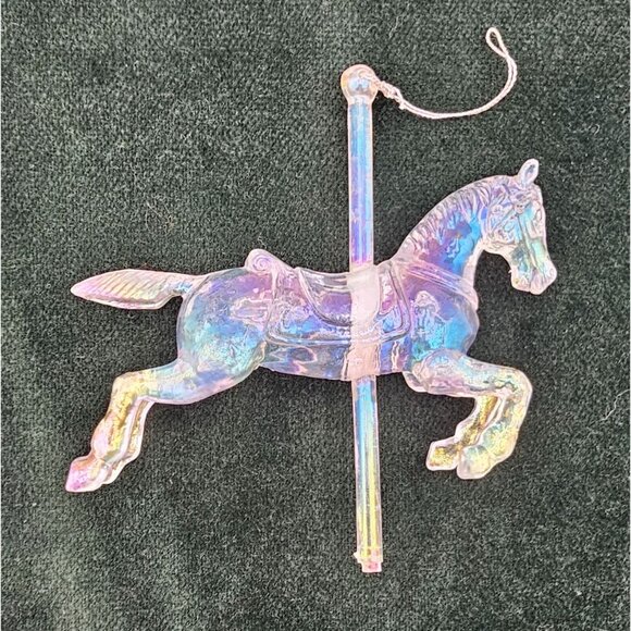 Vintage Iridescent & Clear Carousel Horse Christmas Holiday Ornaments Set Of 2 - Picture 4 of 11